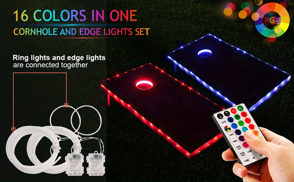 Cornhole Lights 16 Colors Change Cornhole Board Edge And Ring Led ...