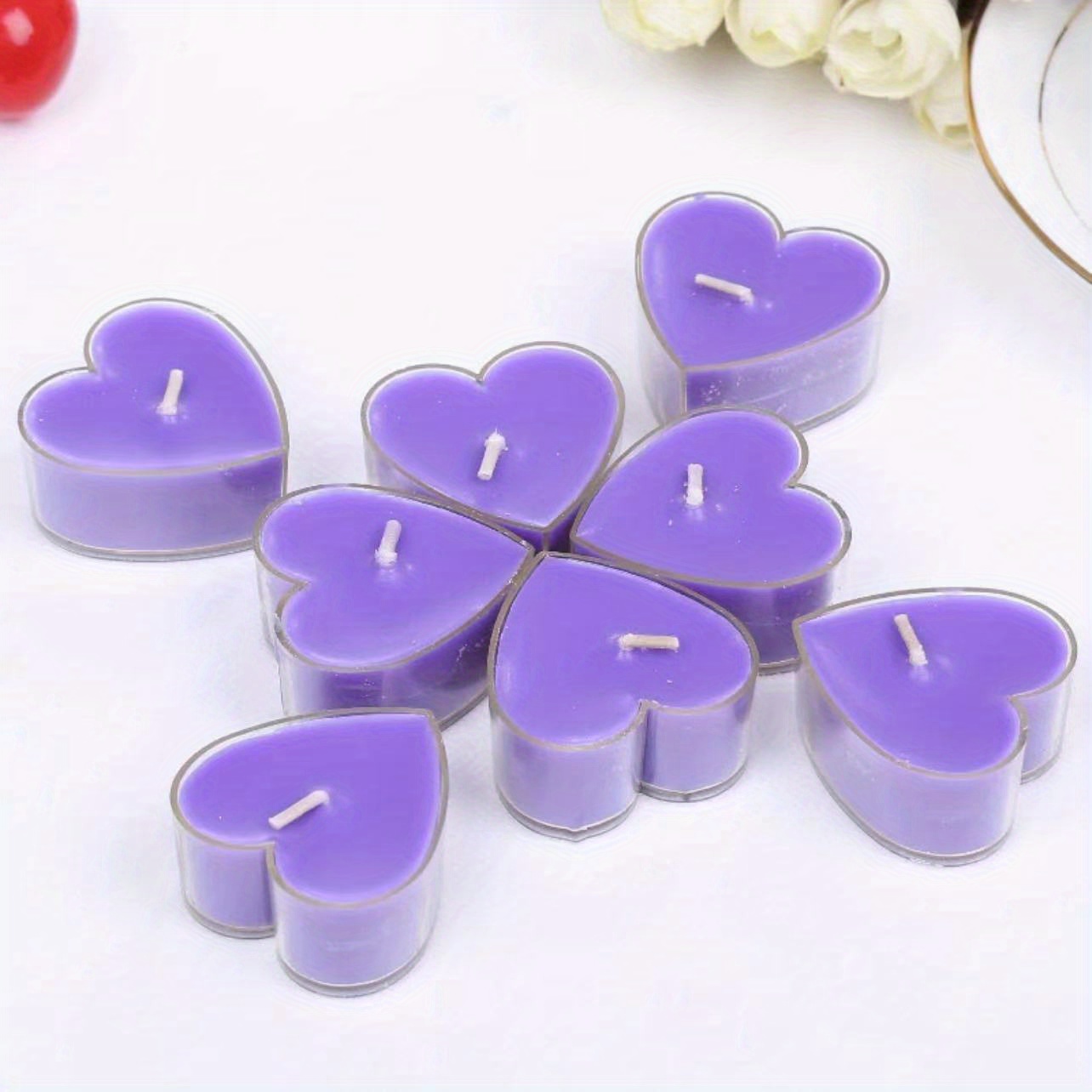 4pcs Heart Shaped Purple Tea Light Candles