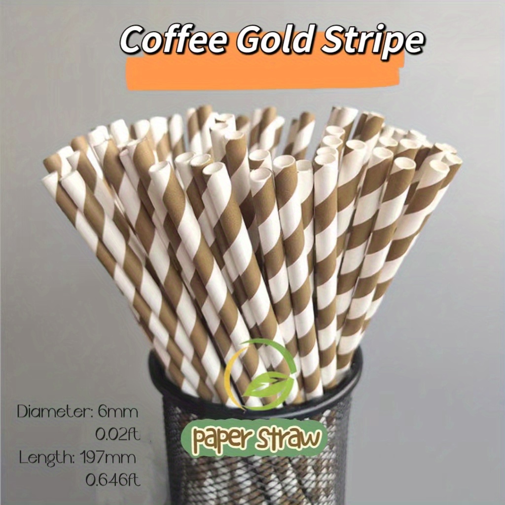 100pcs Striped Paper Straws Disposable Drinking Straws - Eco-Friendly