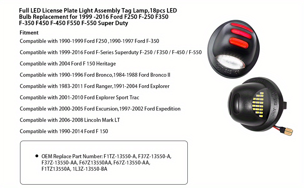 2Pcs LED Number License Plate Lights Lamp For 1999-2016 Ford F150 F250 F350