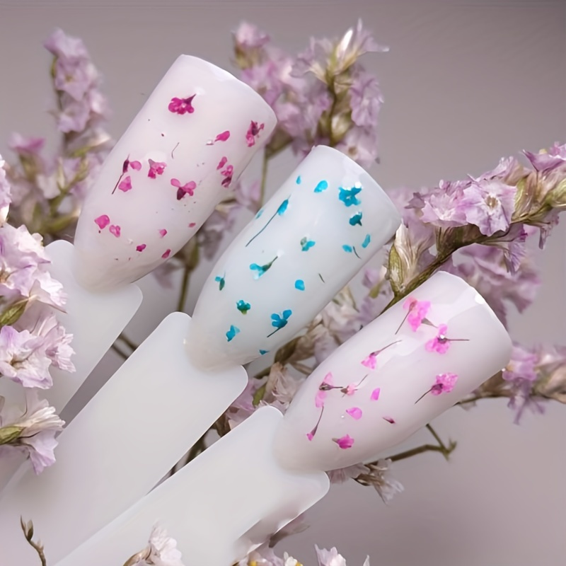 Dried Flowers Gel Nail Polish, Flower Fairy Gel Polish Soak Off UV LED, Golden Pink Green Blue Nail Polish Gel