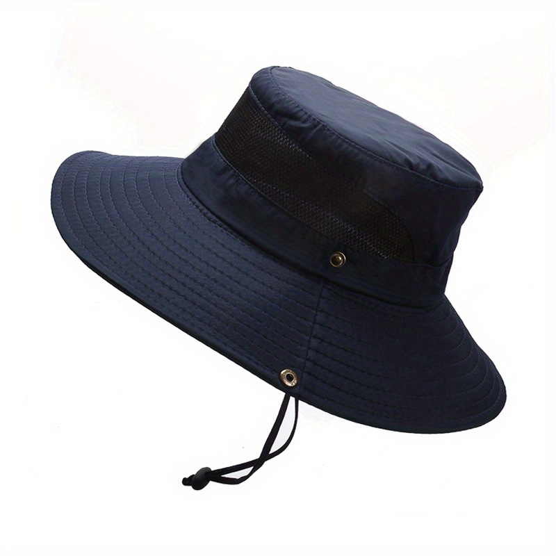 Men Sun Hat Bush Bucket Fishing Hiking Cap Wide Brim Boonie Summer Protect Hats Navy