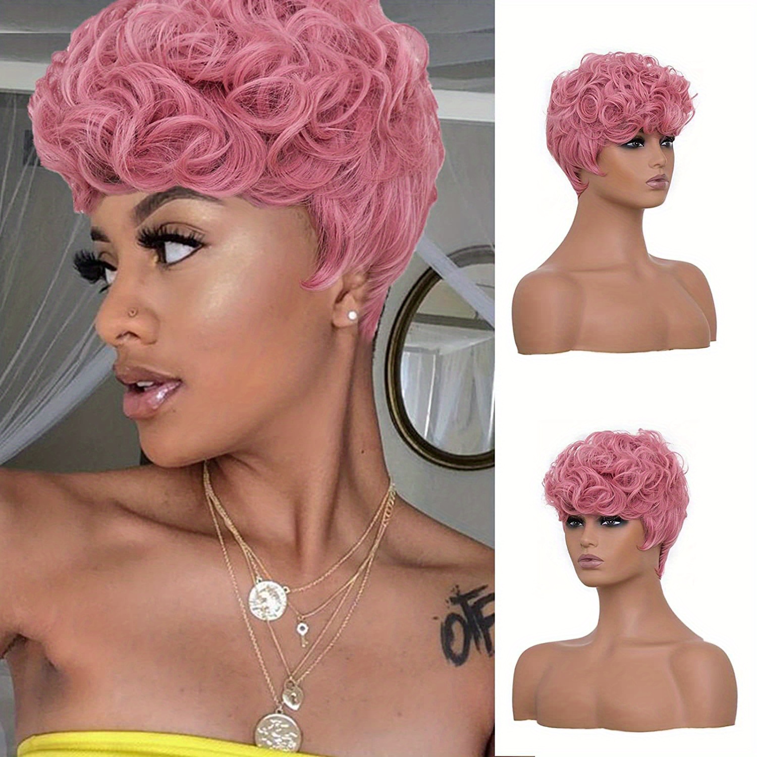 Short Curly Pixie Cut Synthetic Wigs Women Elegant Natural Temu