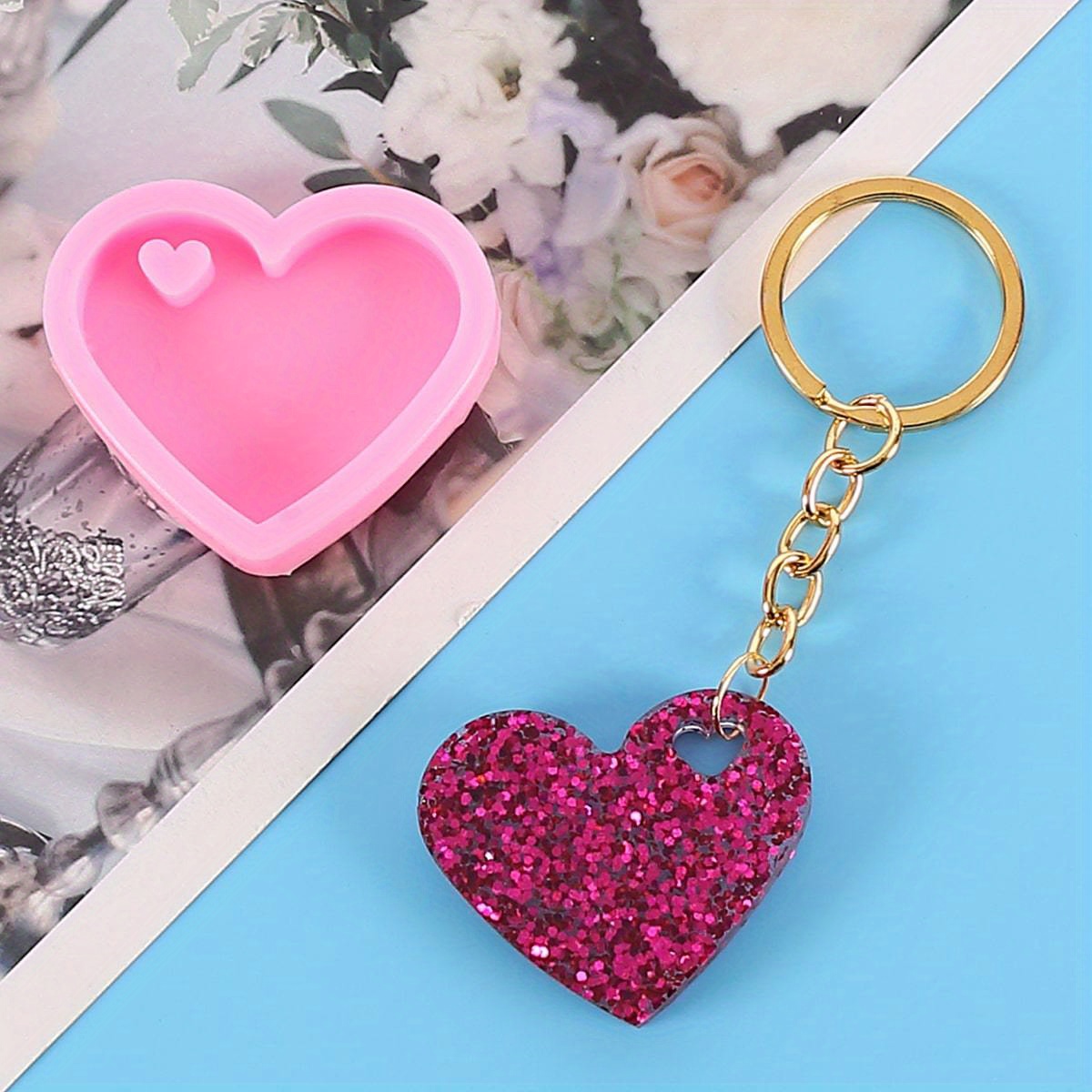 Shiny Heart Shape Resin Mold Valentine DIY Keychain Jewelry Making Epoxy  Mould for Epoxy Resin Crafting Keychain Love Silicone Molds
