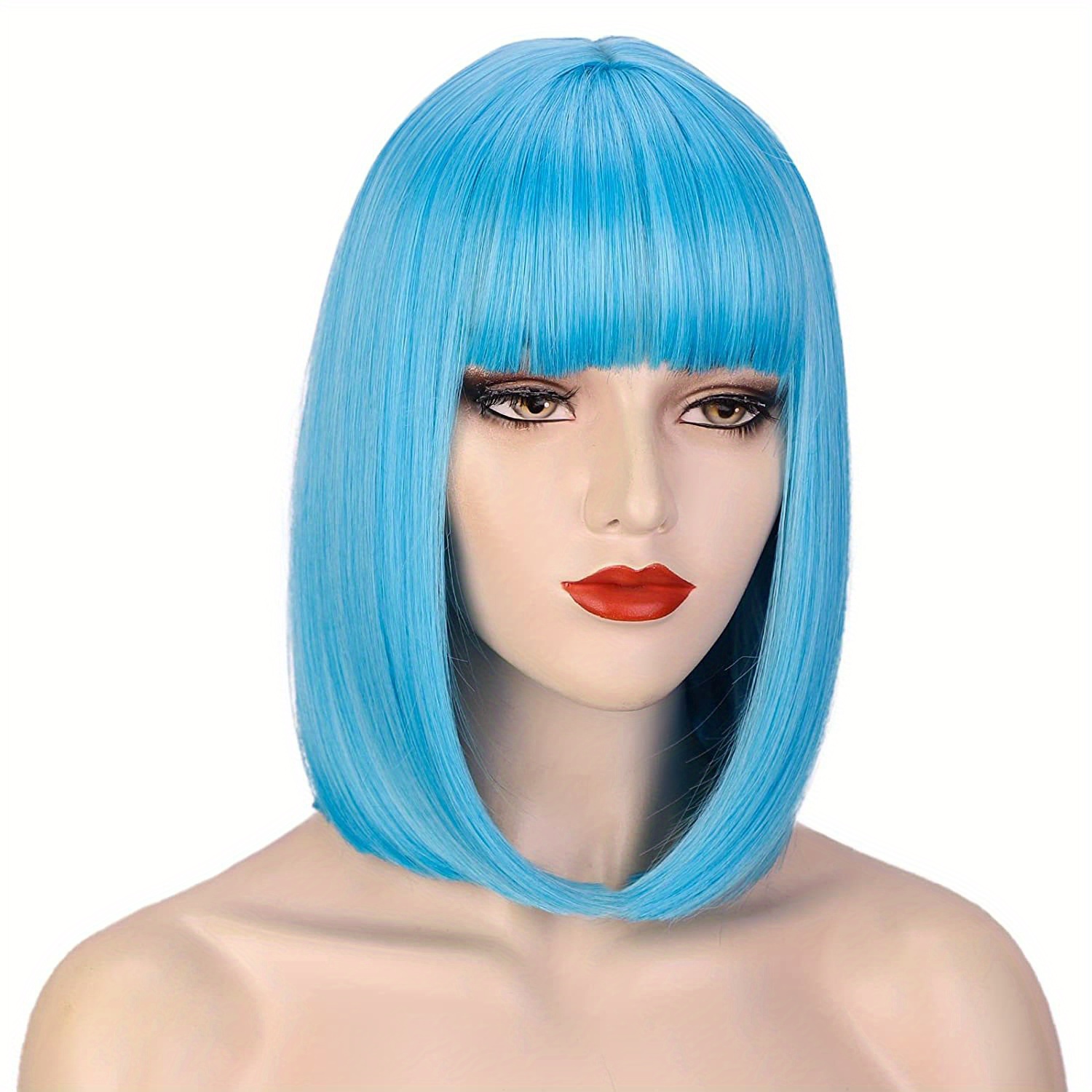 Short Straight Bob Wigs Bangs Women Synthetic Heat Resistant Temu 