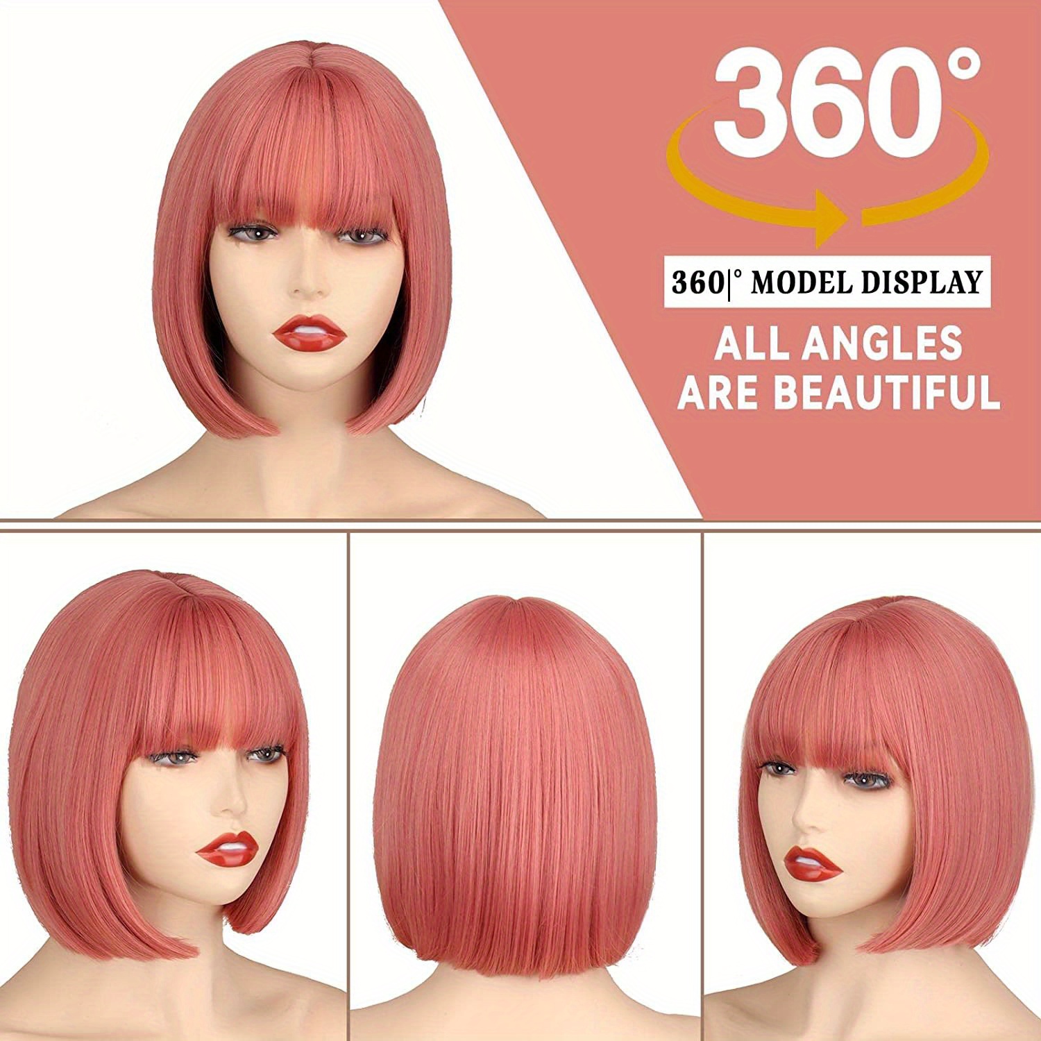 White Short Straight Bob Wigs Bangs Natural Synthetic Fiber - Temu