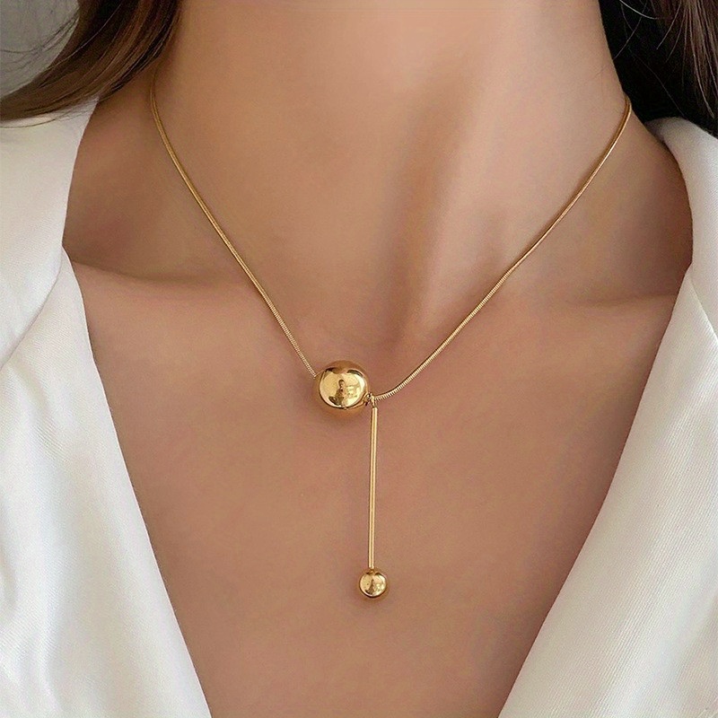 Light Luxury Necklace 18k Gold Plated Double Ball Design Fashion