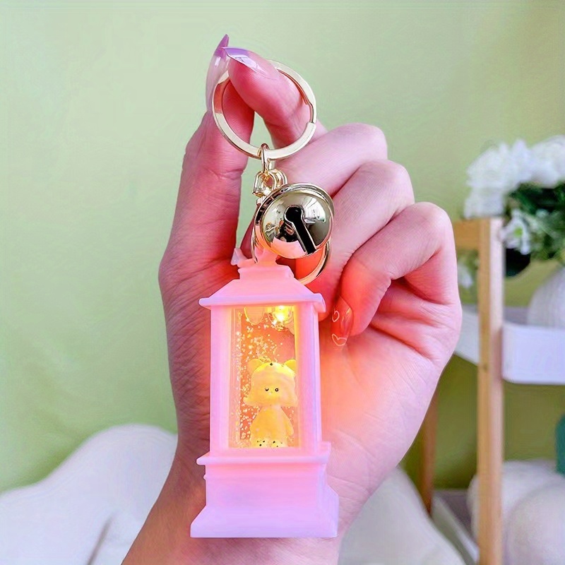 Creative Pink Flower Keychain Fashion Moving Liquid Quicksand Keyring Women  Bag Hanging Pendant Key Holder Jewelry Gift
