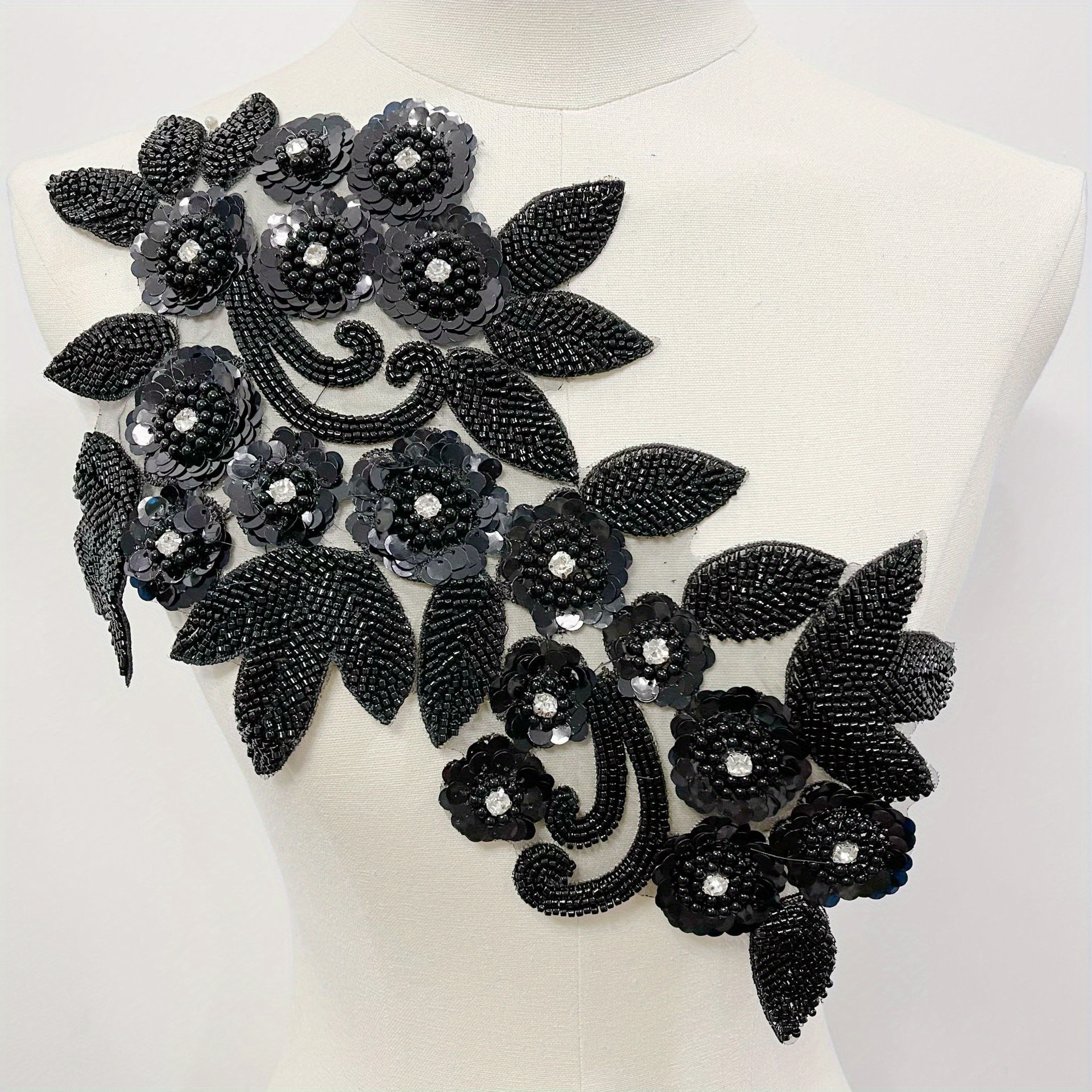 Bodice Lace Applique with Beaded Sequin Embroidery Floral Back Lace  Appliques Patches for Craft Projects (Black)