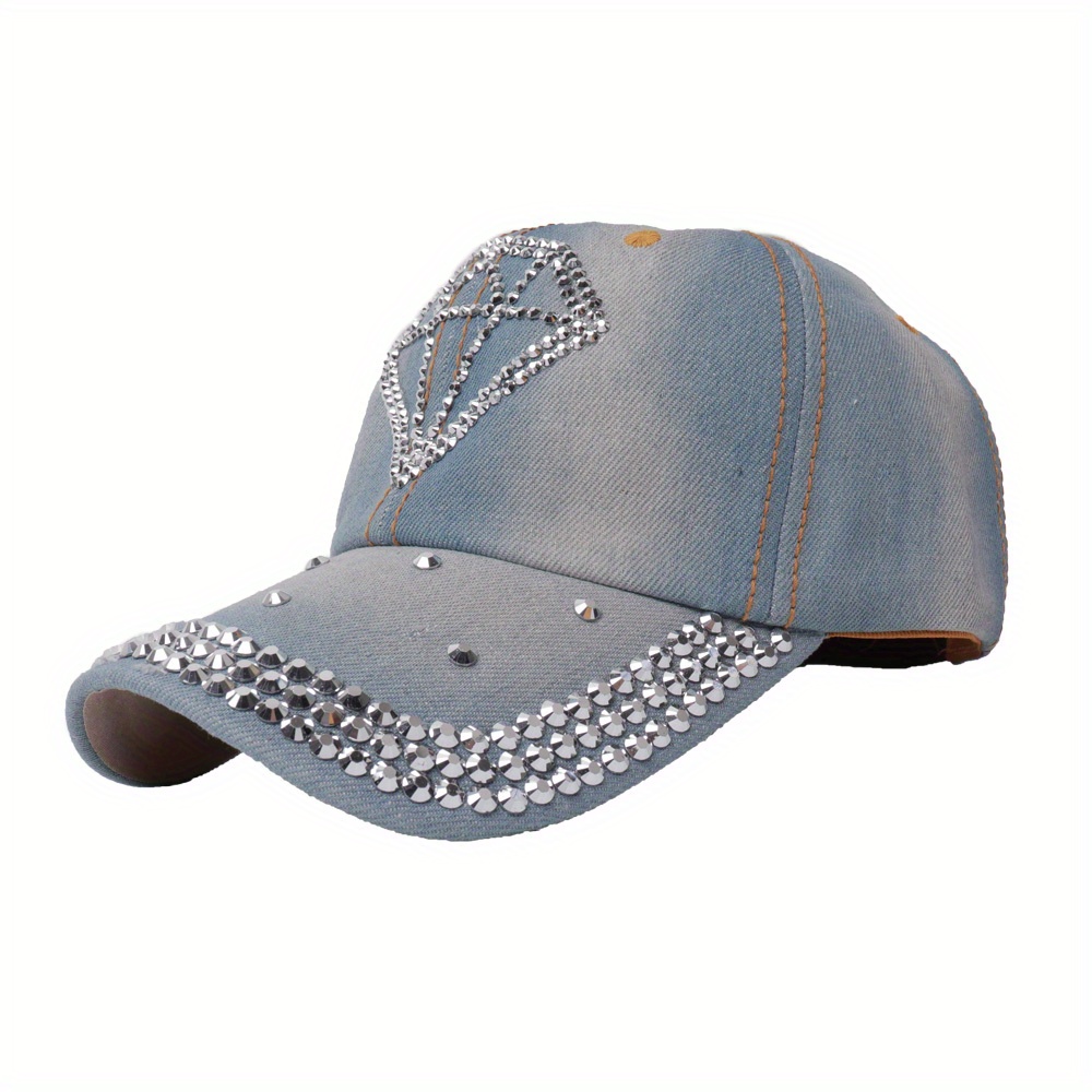 Washed Rhinestone Y2K Baseball Baseball Hat, Dad Hats Cotton Adjustable Sports Hat Lightweight Distressed Denim Sun Hat,Temu