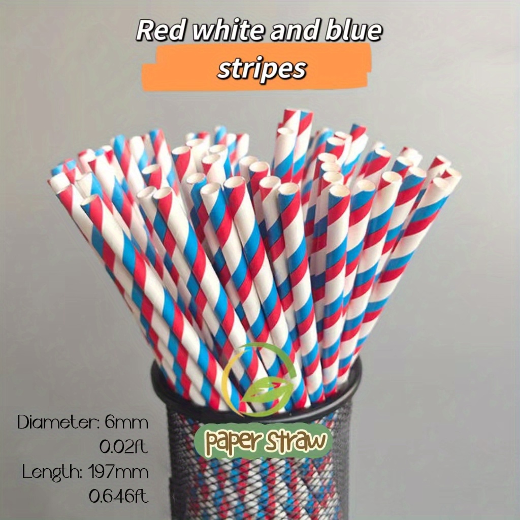 100pcs Striped Paper Straws Disposable Drinking Straws - Eco-Friendly