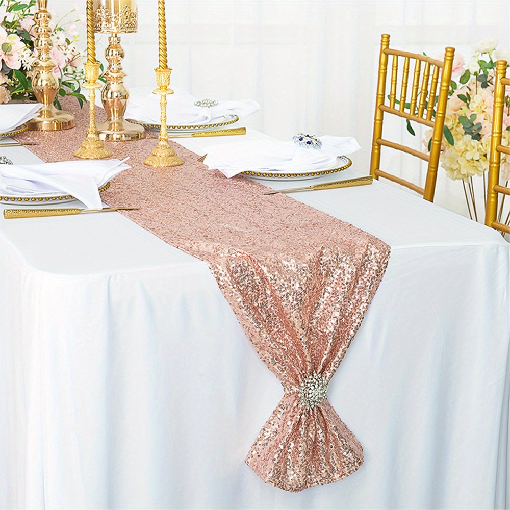  Rose Gold Glitter Table Runner, Sequin Paper Table Runner Roll,  11.4 inch x 33 Feet, Mesh Sparkle Table Runner, Foil Metallic Table Runner  for Gift Wrapping Paper Floral DIY Party Wedding