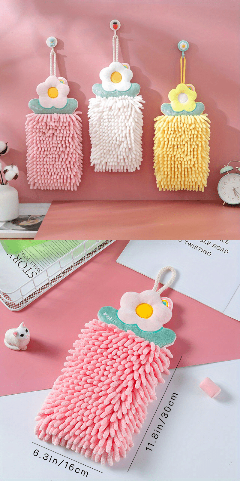 Chenille Flower Hand Towel, Can Be Hung Double Thickened Absorbent