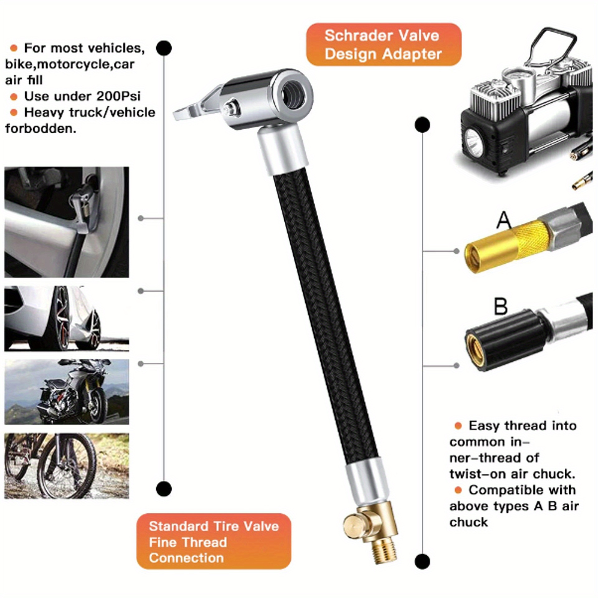 Car Air Pump Car Tires Inflation Hose Inflation Air Pump Temu