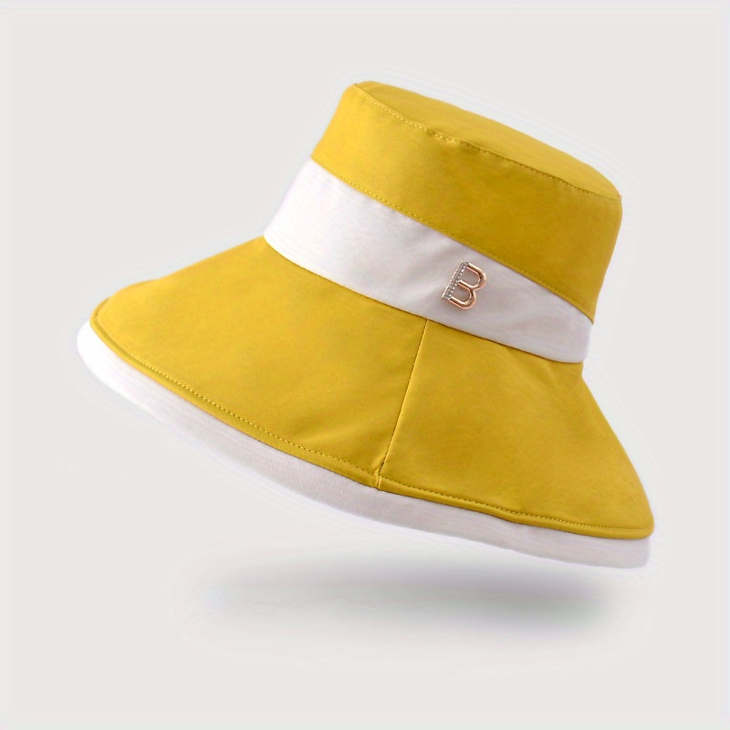 Summer Sun Protection Wide Brim Buckethat for Women, Sunscreen Sunshade Face Covering Foldable Bucket Hat,Temu
