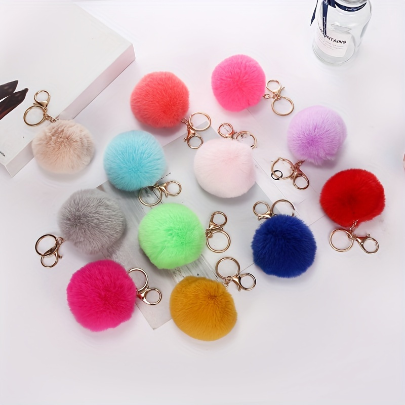 Cute Faux Rabbit Fur Ball Pom Pom Keychain Car Key Ring - Temu