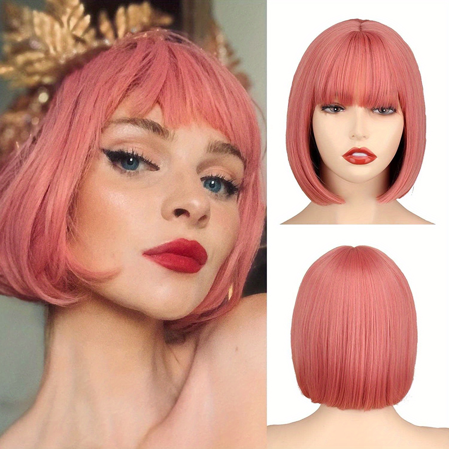 White Short Straight Bob Wigs Bangs Natural Synthetic Fiber Temu 