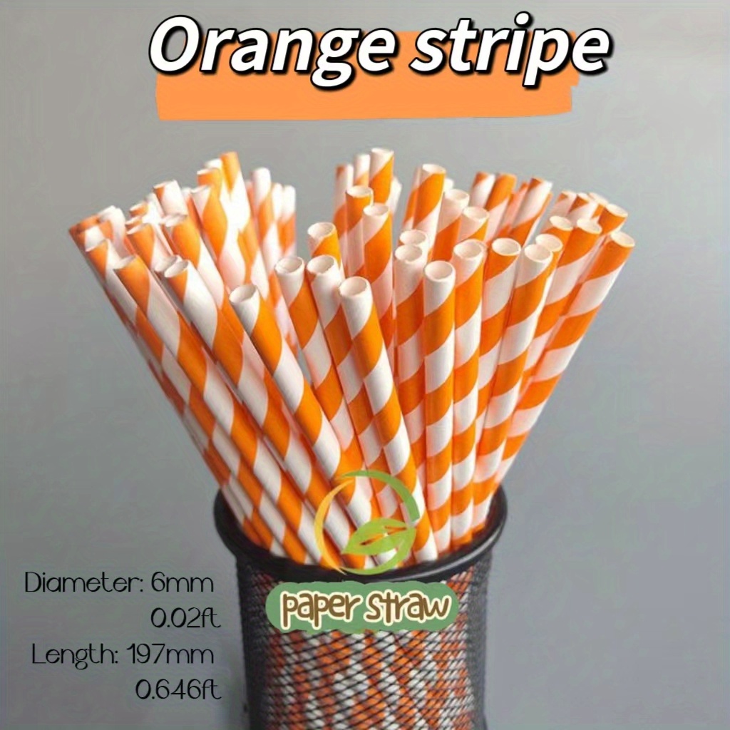 100pcs Striped Paper Straws Disposable Drinking Straws - Eco-Friendly