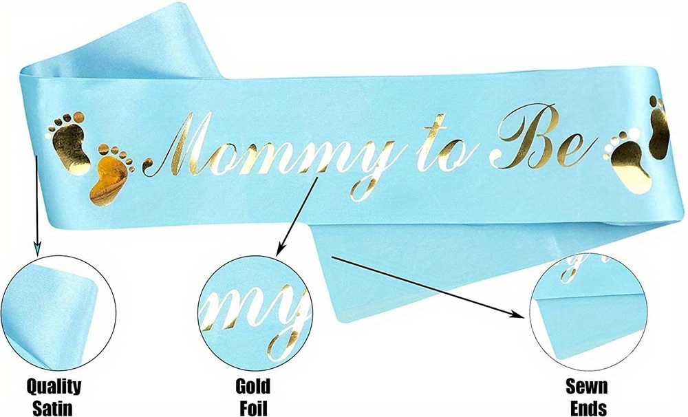 Sky Blue 'Mommy To Be' Baby Shower Sash With Silver Glitter Lettering & Rhinestone Pin