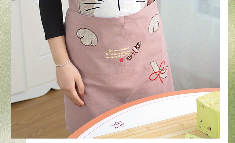 Cute Cat Apron Pockets Oil Stain Resistant Sleeveless Halter - Temu