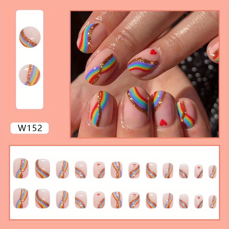 Press on Nails Pride Rainbow Nails With Designs Fake 