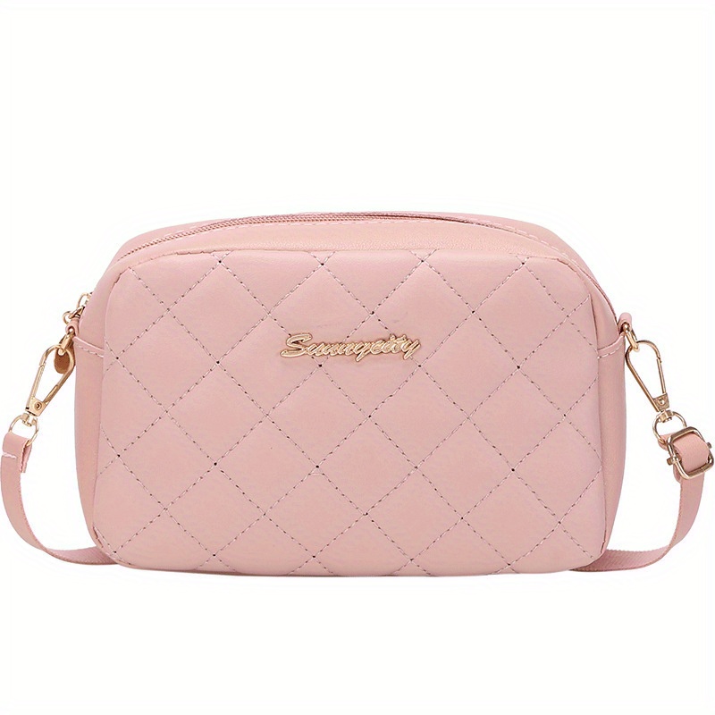 PU leather Crossbody Bags for Women rhombus tote Purses and Handbags  Lightweight Messenger Shoulder Purse Bags (Pink,S)