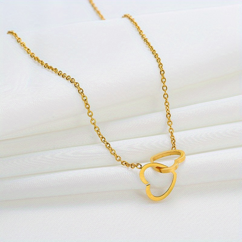 Double Hollow Heart Shaped Necklace Luxury Niche Design 18k Gold Plated ...