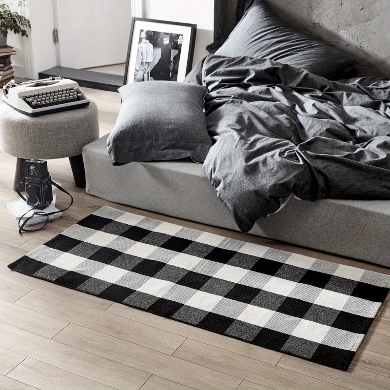 Black White Plaid Letter Pattern Area Rug, Household Bathroom Kitchen Floor  Mat, Creative Non-slip Water-absorbent Decor Carpet - Temu