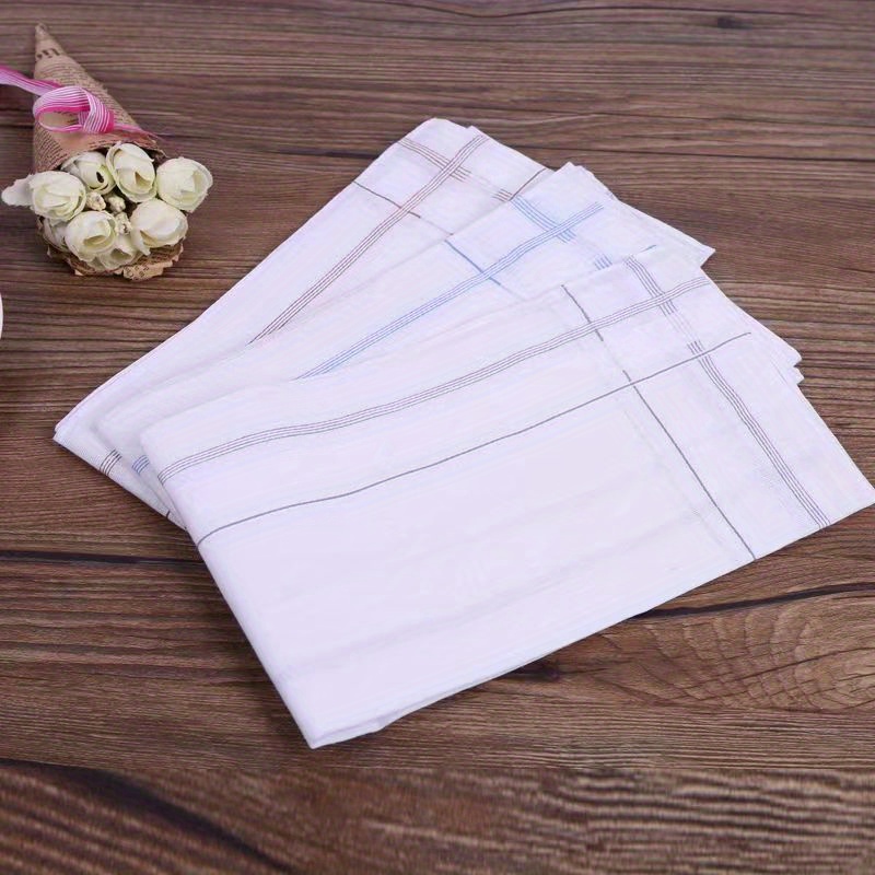 12pcs Striped Handkerchief Plain Casual Hankies Small Square Scarf