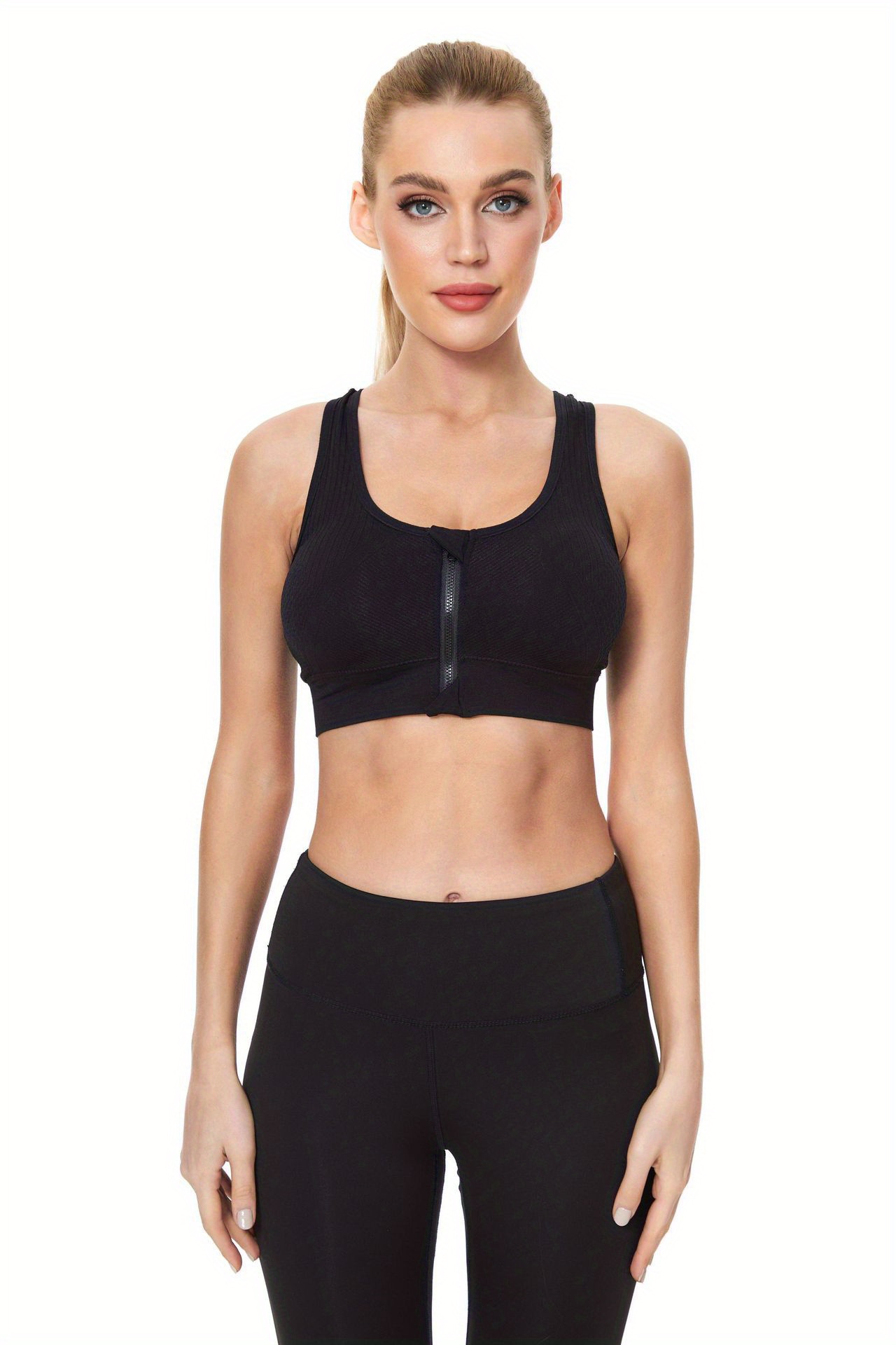 Racer Back Zipper Sports Bra Comfy Shockproof Running Temu