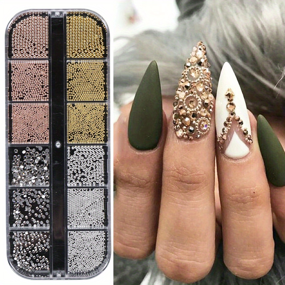 Black Friday-1 caja de perlas blancas para uñas, cuentas de Caviar,  decoración de uñas, diseño de media forma, joyería 3D, accesorios de  manicura, Moda de Mujer