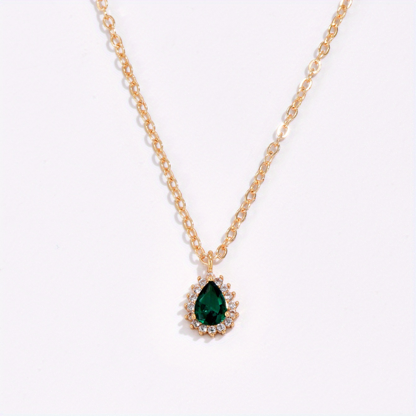 E-shop 1 Stück Elegantes Tropfengrün Synthetisches Zirkonpendant Halskette, Einfacher Stil Kupferkette, Modisches Accessoire Für Frauen, Ideal Für Den