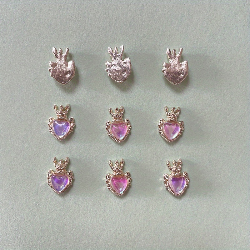 5 Pcs Crown Heart Nail Art Decorations Alloy Nail Jewels Nail