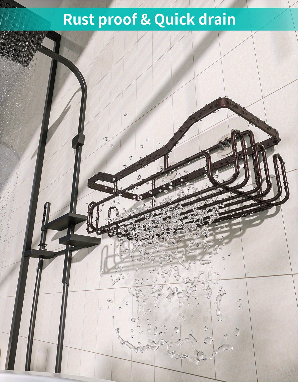 2pcs Bronze Bathroom Shower Rack With 11 Hooks For Sponge And