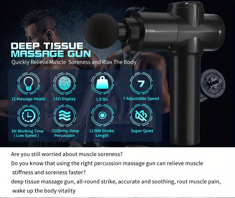 Massage Gun Deep Tissue Muscle Massager, Handheld Deep Tissue Percussion  Massager for Pain Relief, Portable Quiet Electric Body Massager with 7  Massage Heads, 32 Speeds, Black Black-7 Massage Heads