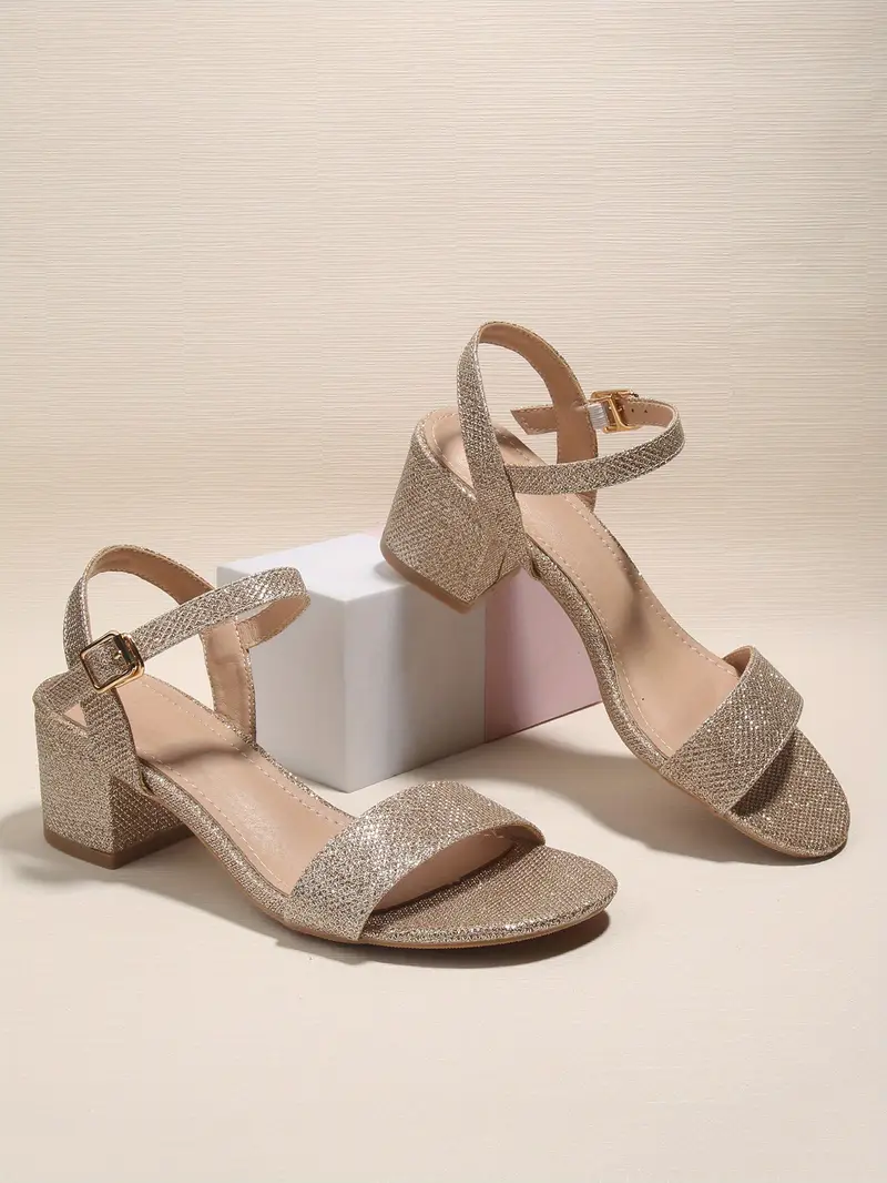 Women s Rhinestone Block Low Heel Sandals Fashion Open Toe details 9