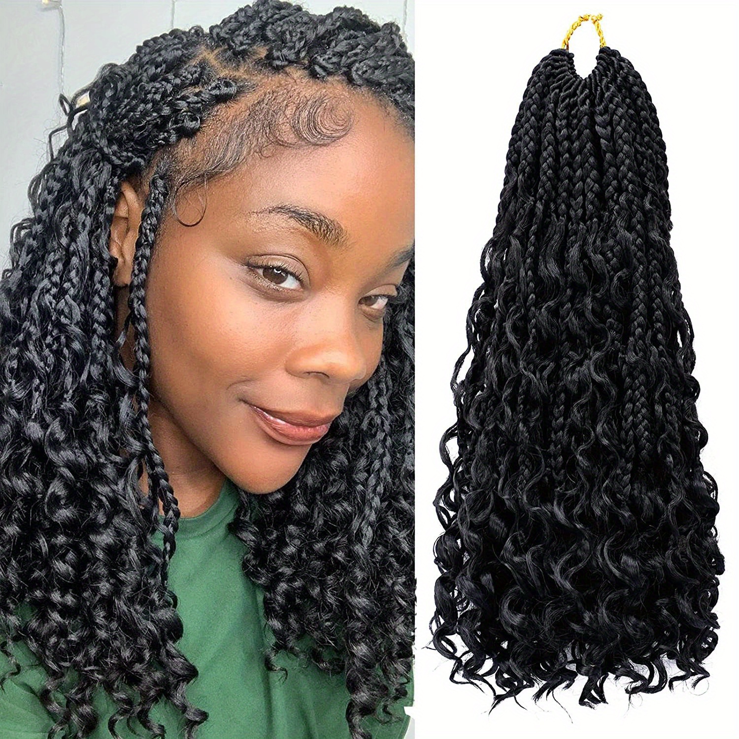 8 Packs 14 Inch Goddess Boho Box Braids Gypsy Bohemian Braids With Wavy  Curly Ends Pre-looped Synthetic Crochet Hair For Black Women1b