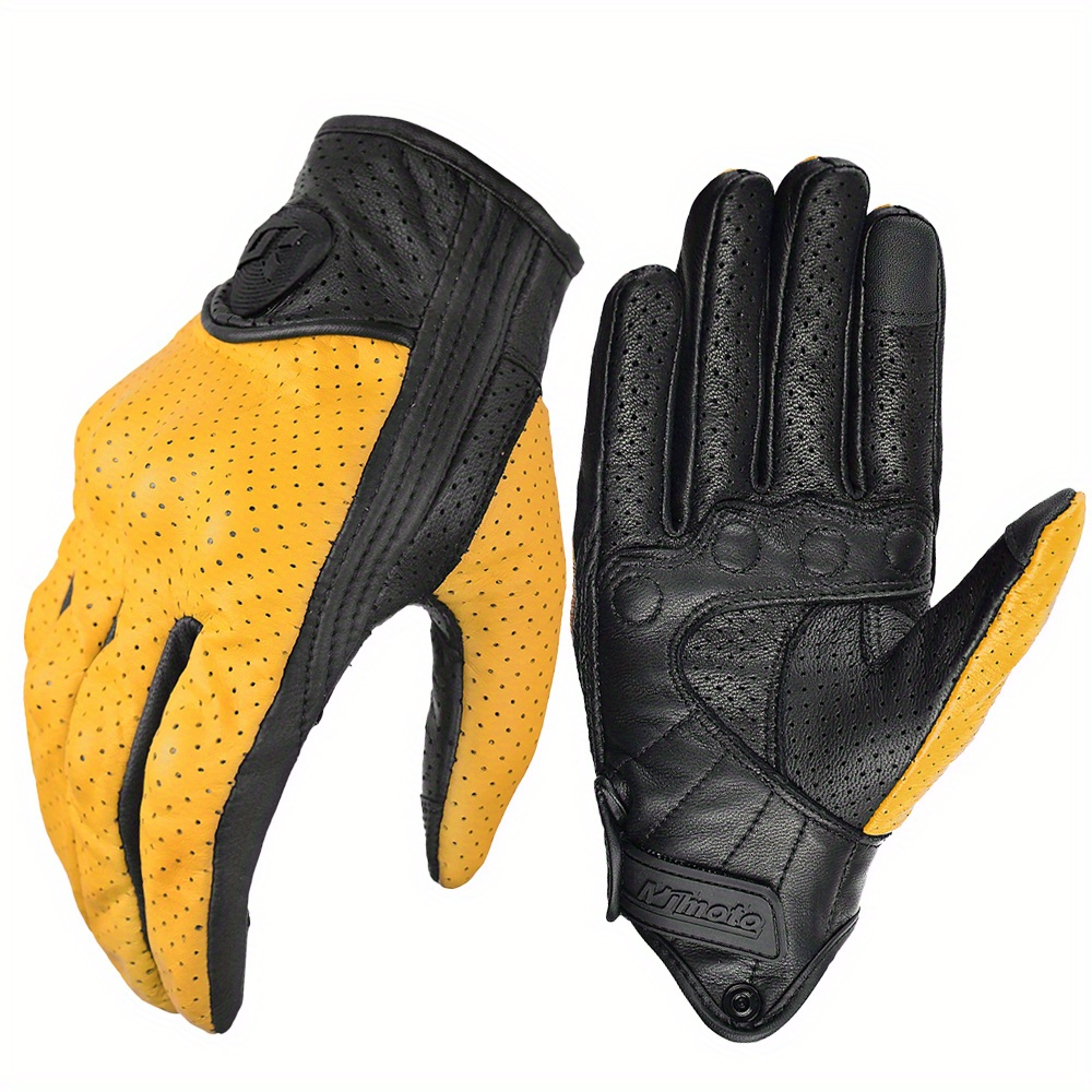 Guantes de cuero amarillos para montar en motocicleta, guantes de deportes  al aire libre (tamaño: XL, color: amarillo)