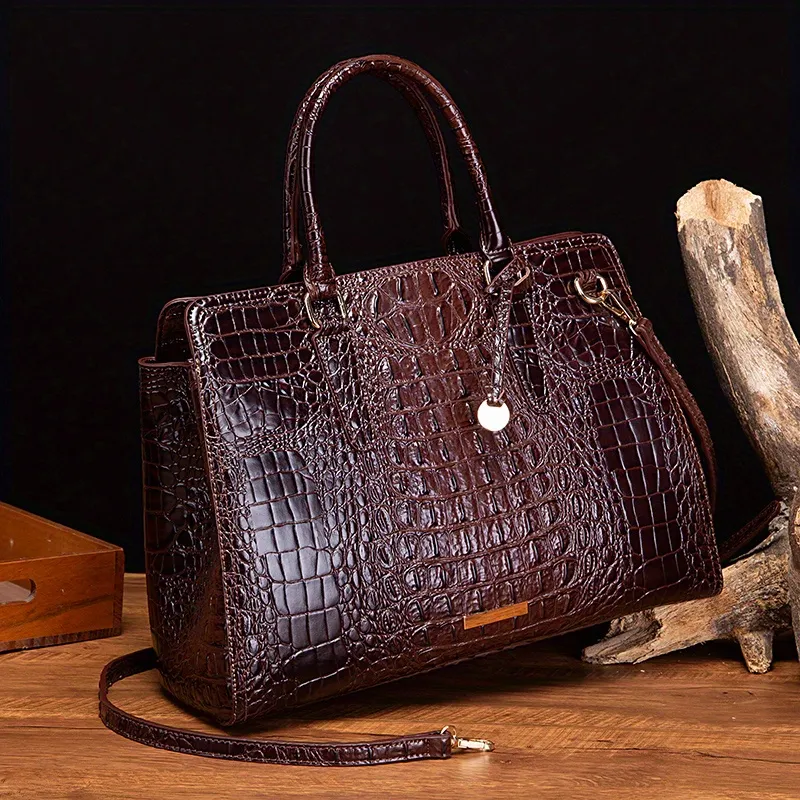 crocodile embossed leather satchel