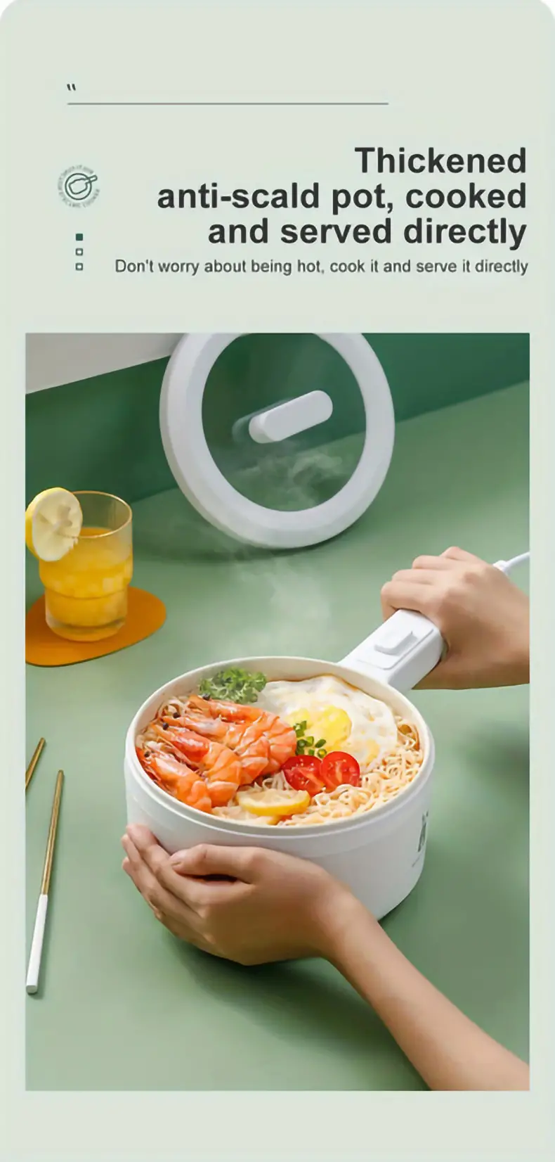 1pc long handle double layer 2l multi function pot electric hot pot rice cooker multifunctional electric cooking pot student dormitory mini cooking noodle cooking pot non stick electric hot pot 110v details 3