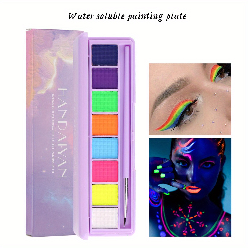 paminify 2 Packs Water Activated Eyeliner Palette UV Glow Eye Liner Graphic  Eyeliner Fluorescent Black White Body Paint Neon Colored Makeup Matte Retro  Hydra Liner 16 Colors