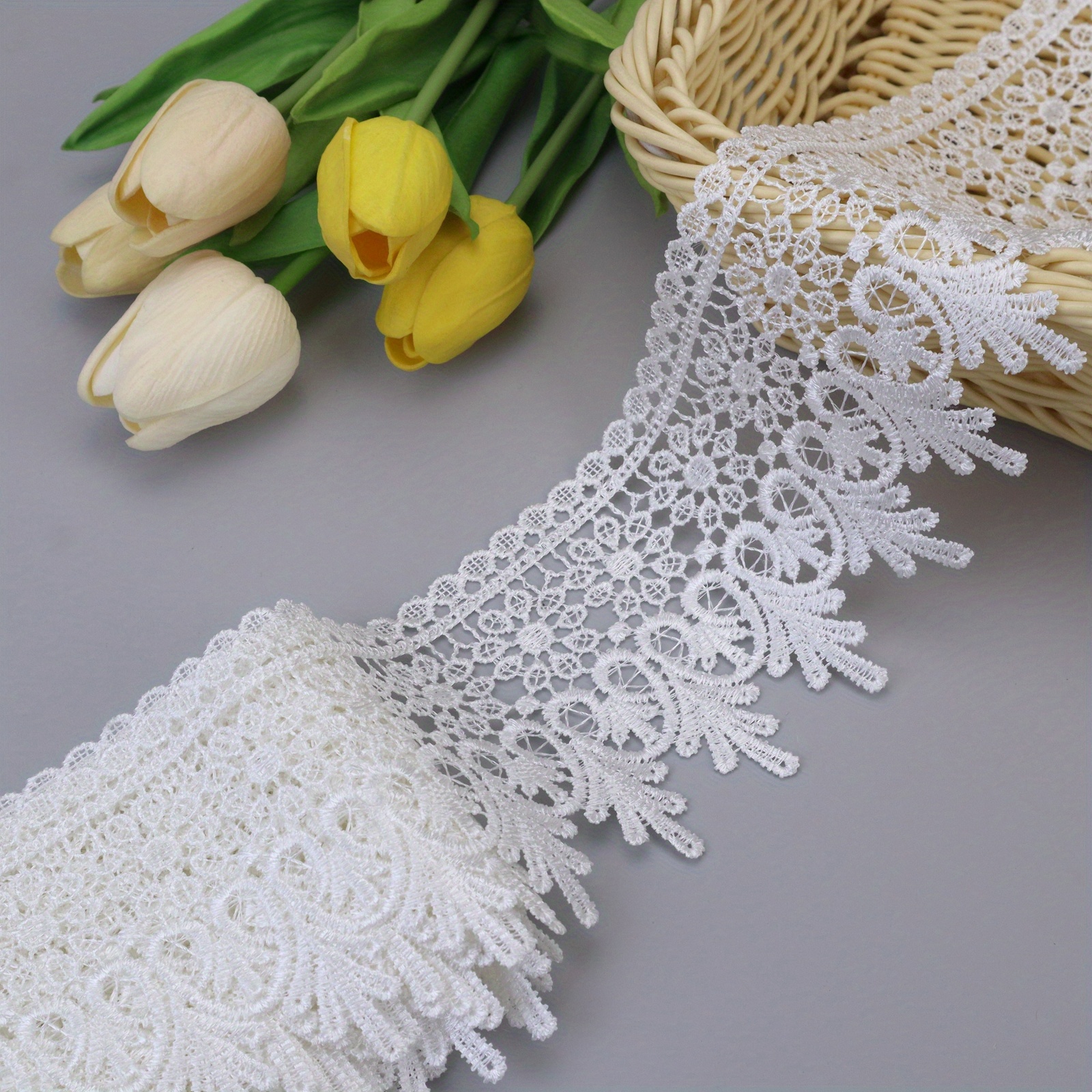  2 Yard White Polyester Crochet Lace Trim Scalloped