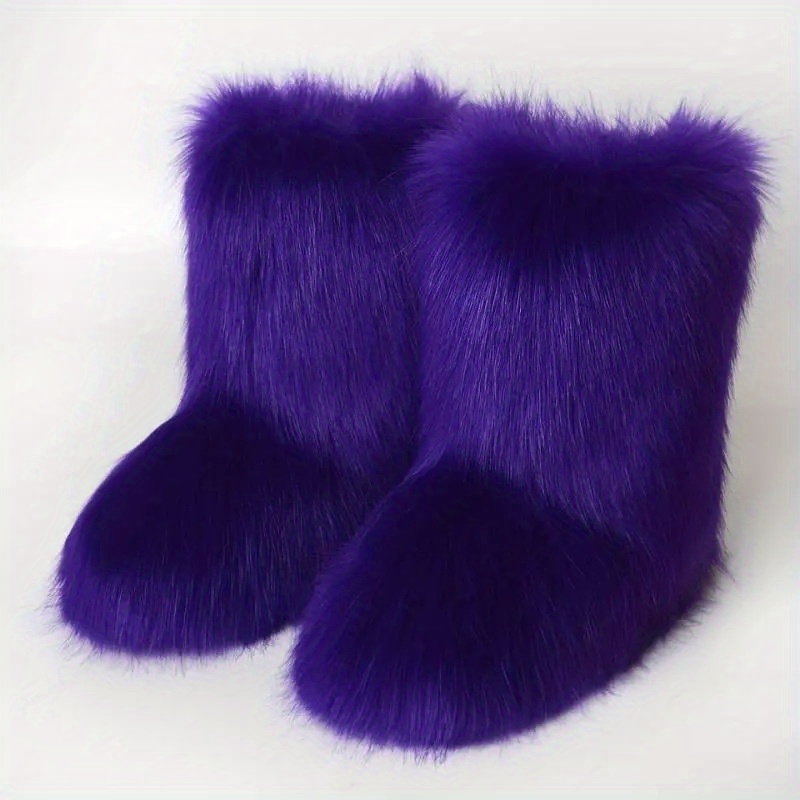 Buy Gegefur Women's Faux fur Boot Furry Fluffy Short Snow Boot Mid-Calf  Boots Warm Comfortable Outdoor Flat Shoes, Purple-1, 9 at