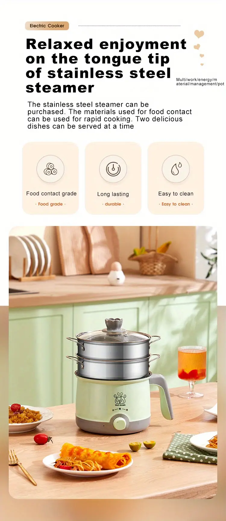 1pc 6 9inch electric cooker small mini multi function household electric ramen cooker hot pot easy to clean 1 8l details 4