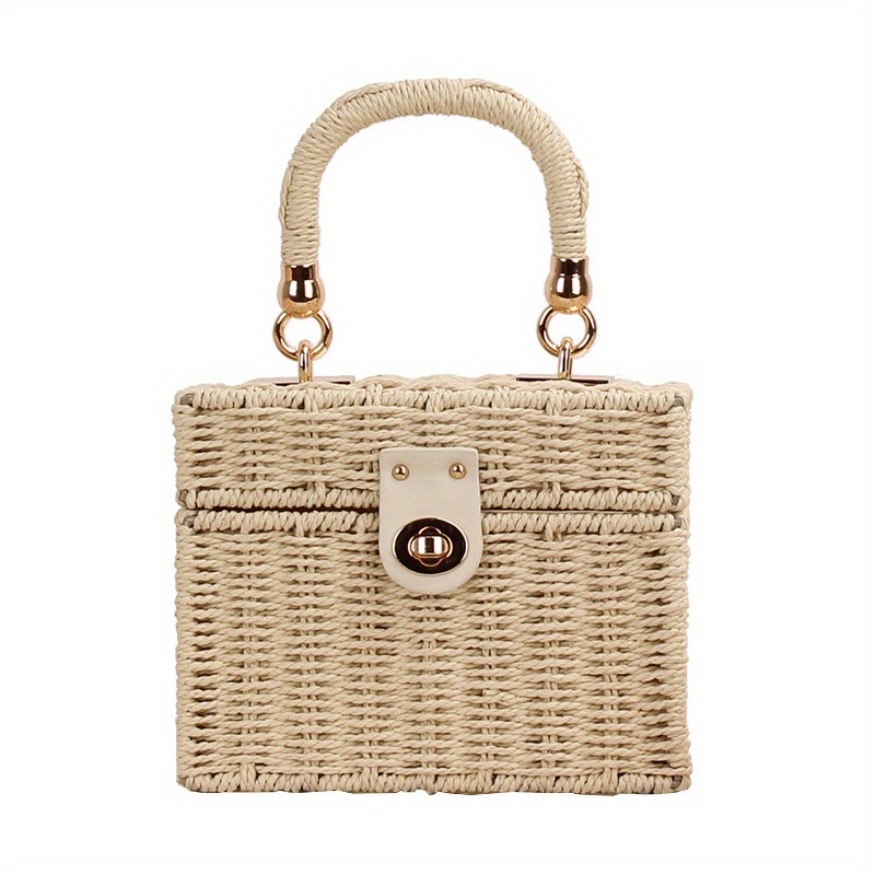 Straw Woven Box Handbags, Boho Style Crossbody Bag, Women's Mini Square  Purse For Holiday Beach - Temu Germany