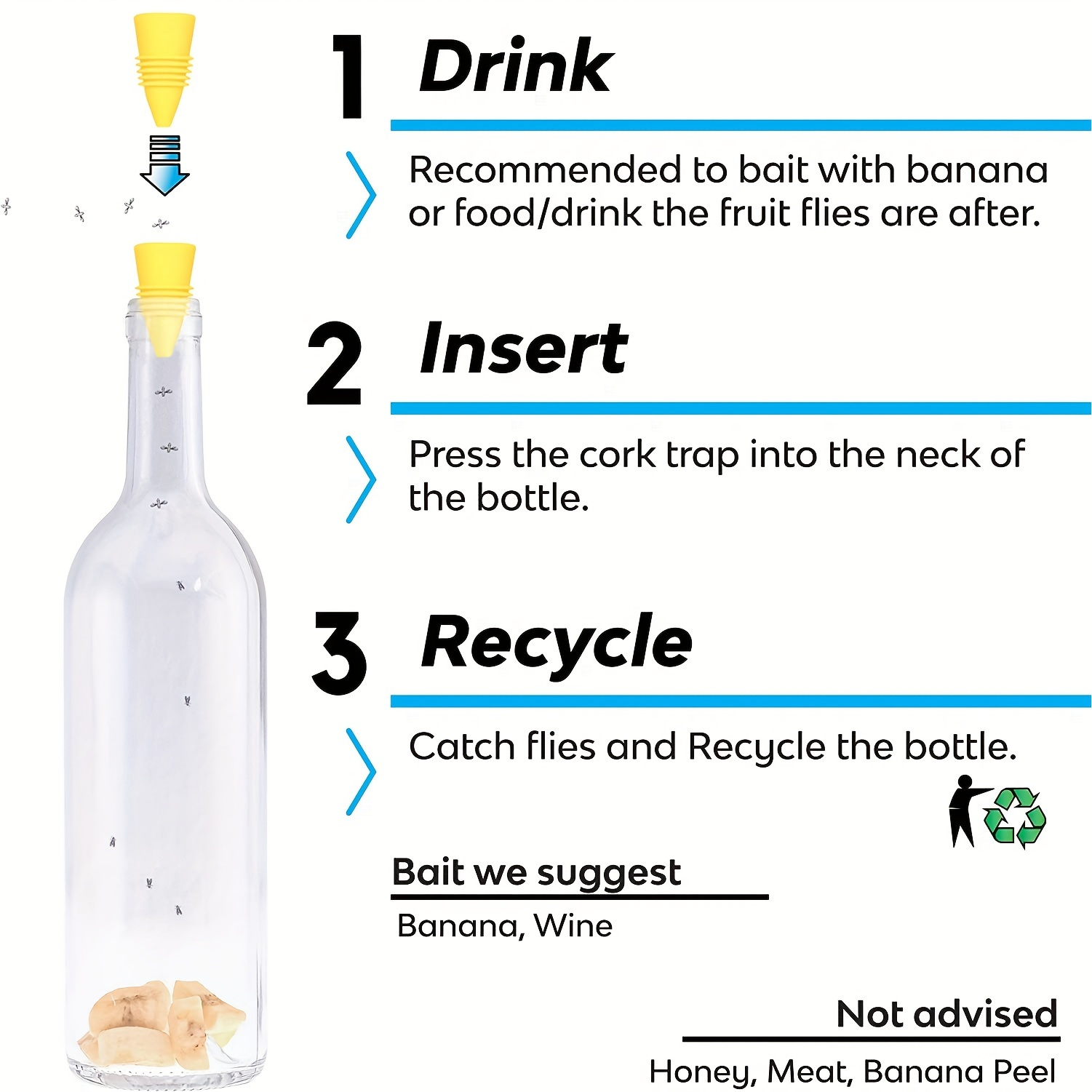 Fly in Fruit Fly Bottle Top Trap Reusable Non toxic Temu