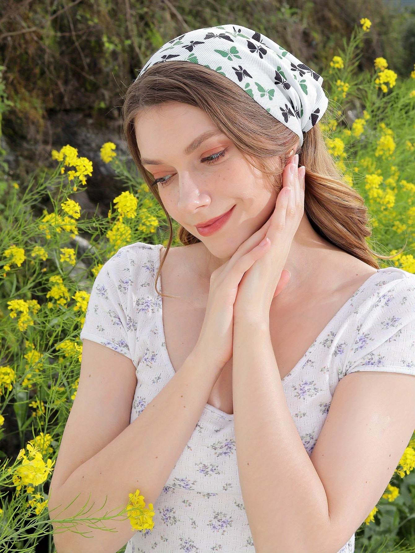 Women Floral Headband Hairband Triangle Bandanas Elastic Turban Head Scarf  Wrap