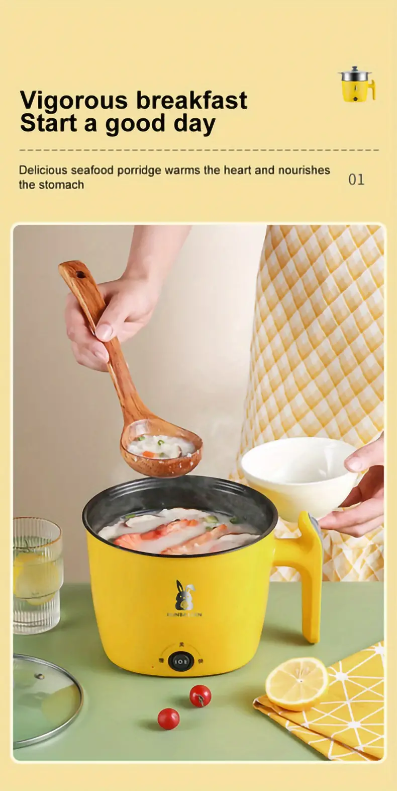 1pc 1 8l electric cooker dormitory pot household small electric pot multi functional steamer cooking frying frying one cooking noodle small pot electric details 8