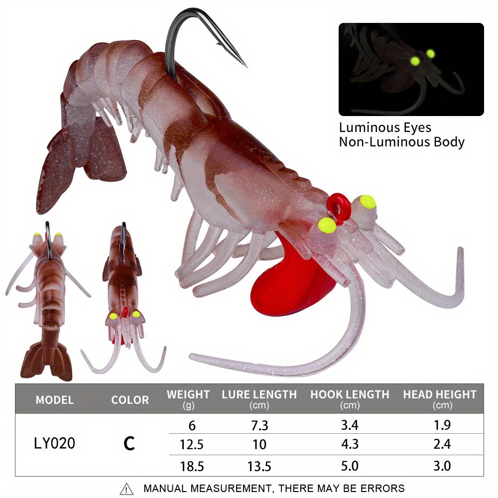 Luminous Shrimp Lures 5 section Baits Lead Jig Head Barbed - Temu