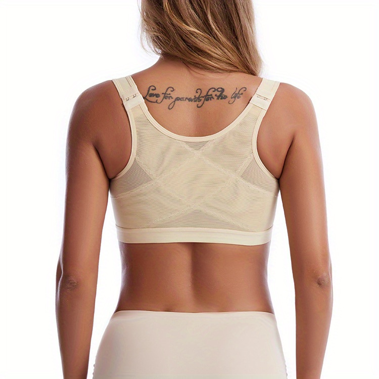 Aayomet Sports Bras for Women Lifting X Shaped Beautify Back Corset Chest  Back Posture Correction Front Buckle Bra (Beige, XL) 